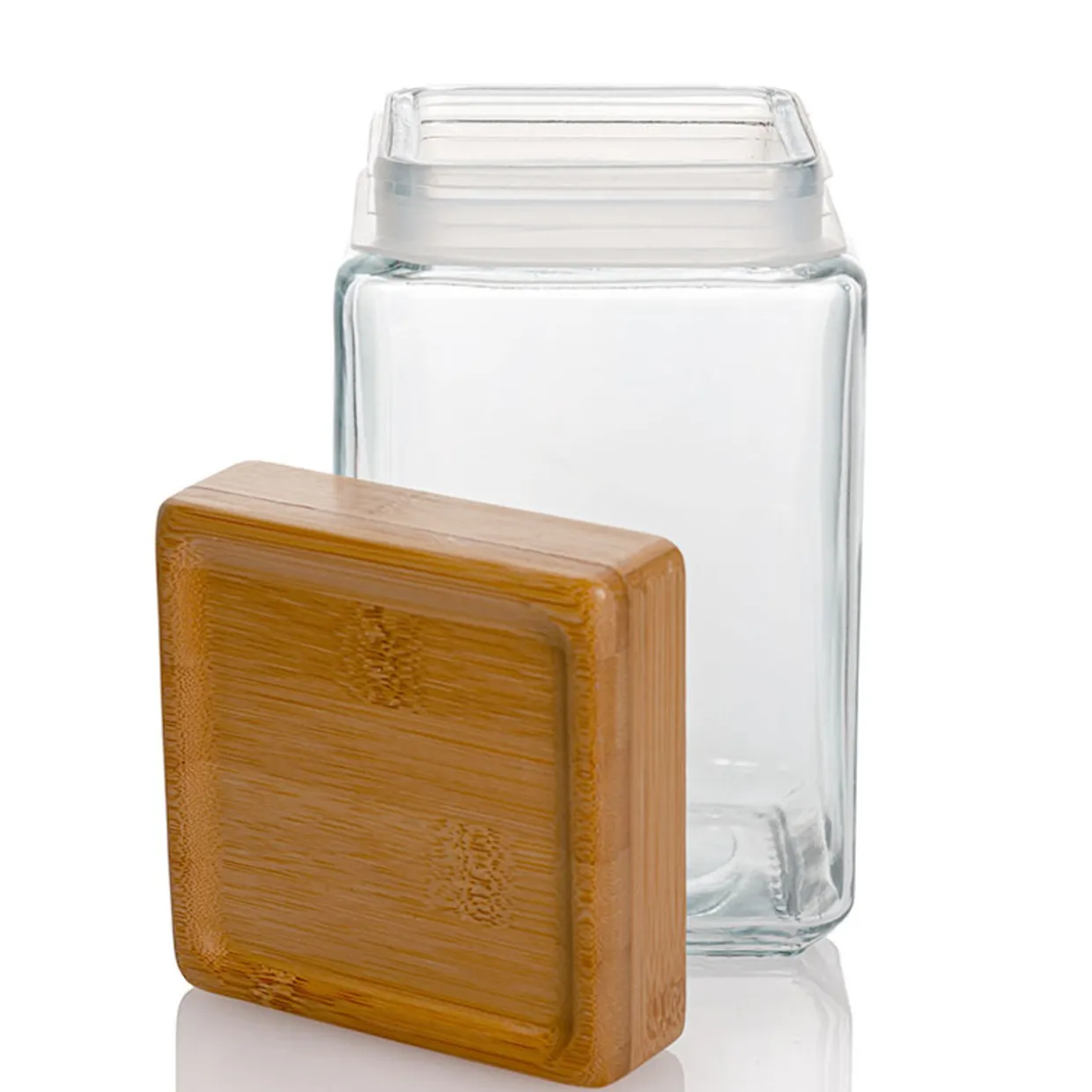 Jar Store 1 1/2 Quart Anchor Square Jar with Bamboo Lid